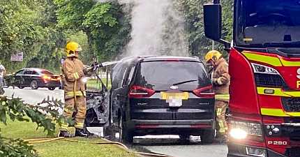 NEIGHBOURS HEAR MASSIVE BANG AS PRIVATE HIRE VEHICLE ENGULFED BY FLAMES IN LIVERPOOL