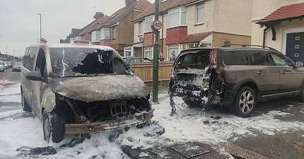BRIGHTON AND HOVE TAXI CATCHES FIRE ON A270 SHOREHAM ROAD SPREADING TO NEARBY CAR