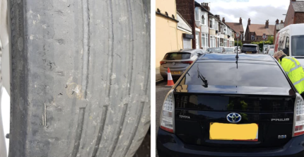 LIVERPOOL PHV CAUGHT WITH ILLEGAL TYRE SO WORN IT WAS SHOWING CORDS