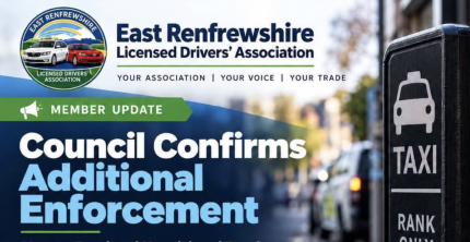 COUNCIL CONFIRMS ADDITIONAL ENFORCEMENT AT EAST RENFREWSHIRE TAXI STANCES